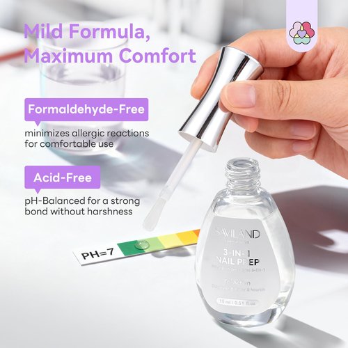 SAVILAND Essentials Tri-Action Nail Dehydrator and Primer: 3-in-1 Nail Primer for Better Adhesion & Longer Lasting Manicure Plant-Based Nourishing Dehydrator Nails Prep Supplies for Salon
