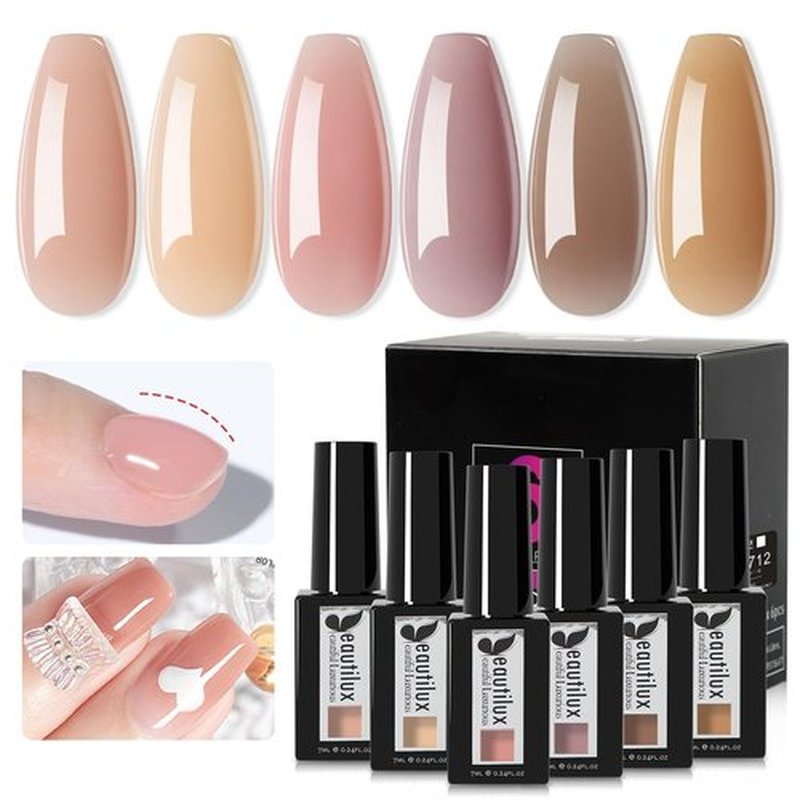 beautilux Builder Base Gel Nail Polish, 5 in 1 HEMA-FREE 6 Colors Builder Nail Gel for Nails Extension Nail Strengthener Soak Off UV Gel Polish, 6 Pcs*7ml