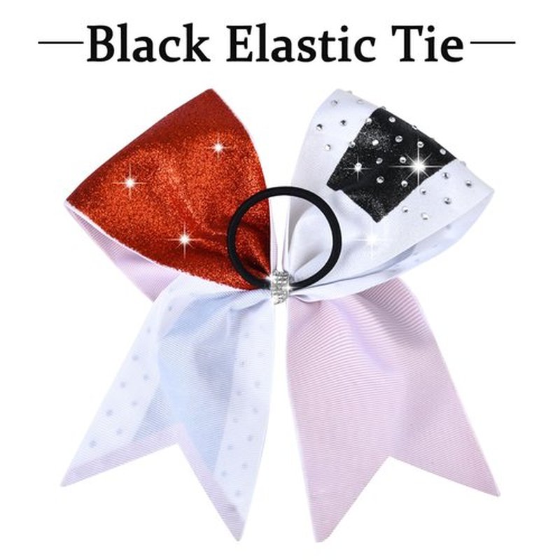 8 PCS Large Glitter Cheer Bows 8" Rhinestones Hair Bows Sparkly Cheerleading Softball Team Bow Hair Ponytail Holder Accessories for cheerleaders football Competition Sports- Red Black