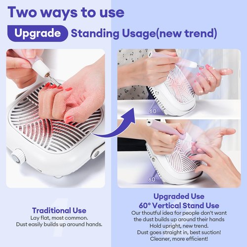 Cordless Nail Dust Collector for Acrylic: Small Quiet Rechargeable Vacuum Nail Tech Fan Standing Design for Nail Art - 600Pa Dust Collector for Nail Low Noise Salon Home Use
