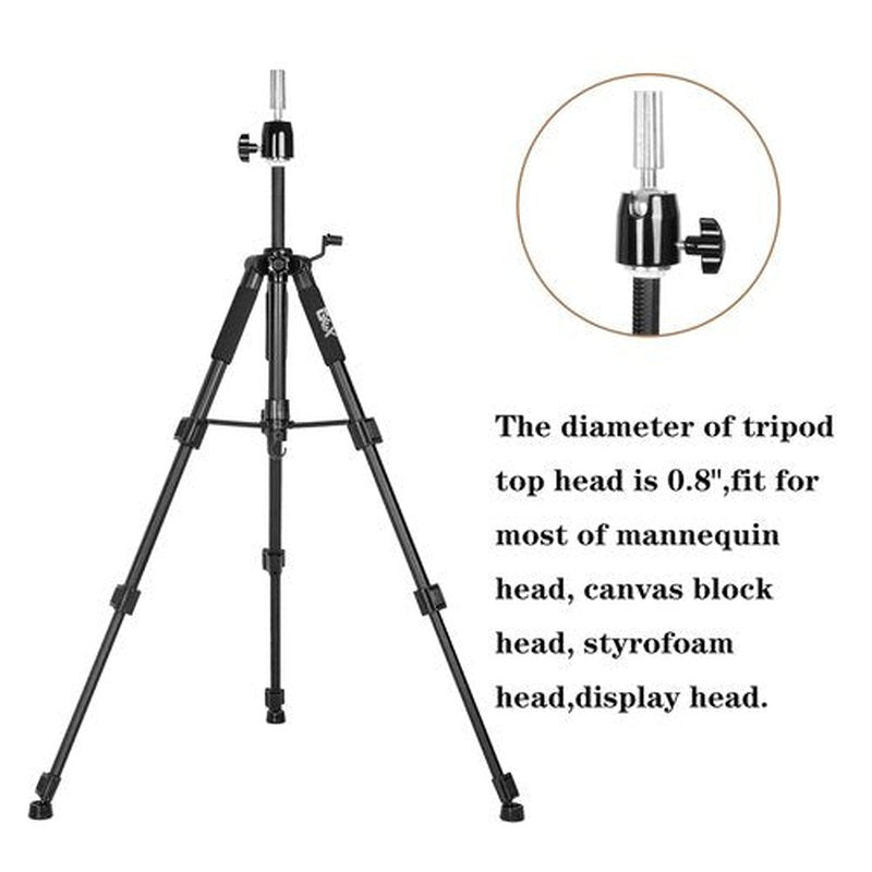 GEXWORLDWIDE 55" Mannequin Tripod Stand Canvas Block Training Doll Manikin Head Wig Stand for Cosmetology Hairdressing (Black)