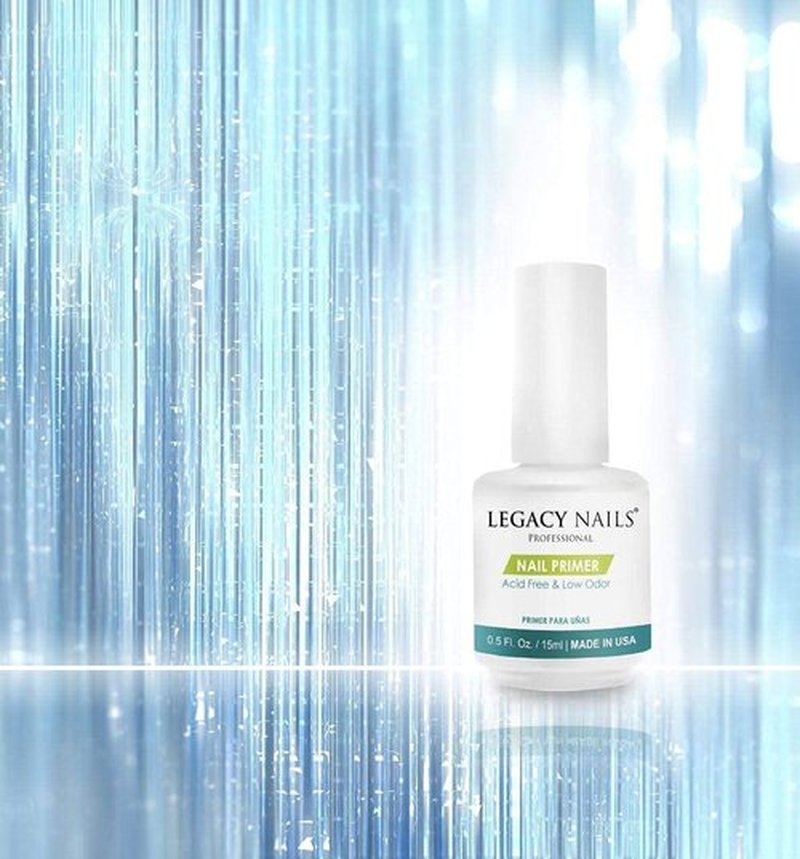 Legacy Nails Nail Primer 0.5oz/ 15ml - Low Odor, Acid-Free & pH leveling polymer. Works as a bridge between natural nails and acrylic and gel systems, gel polish, and nail lacquers.