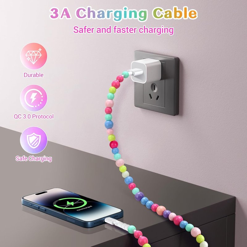Aolcev USB C Cable - 66W Fast Charging Cord | 3.3FT Cute Beaded Design for iPhone & Galaxy Devices