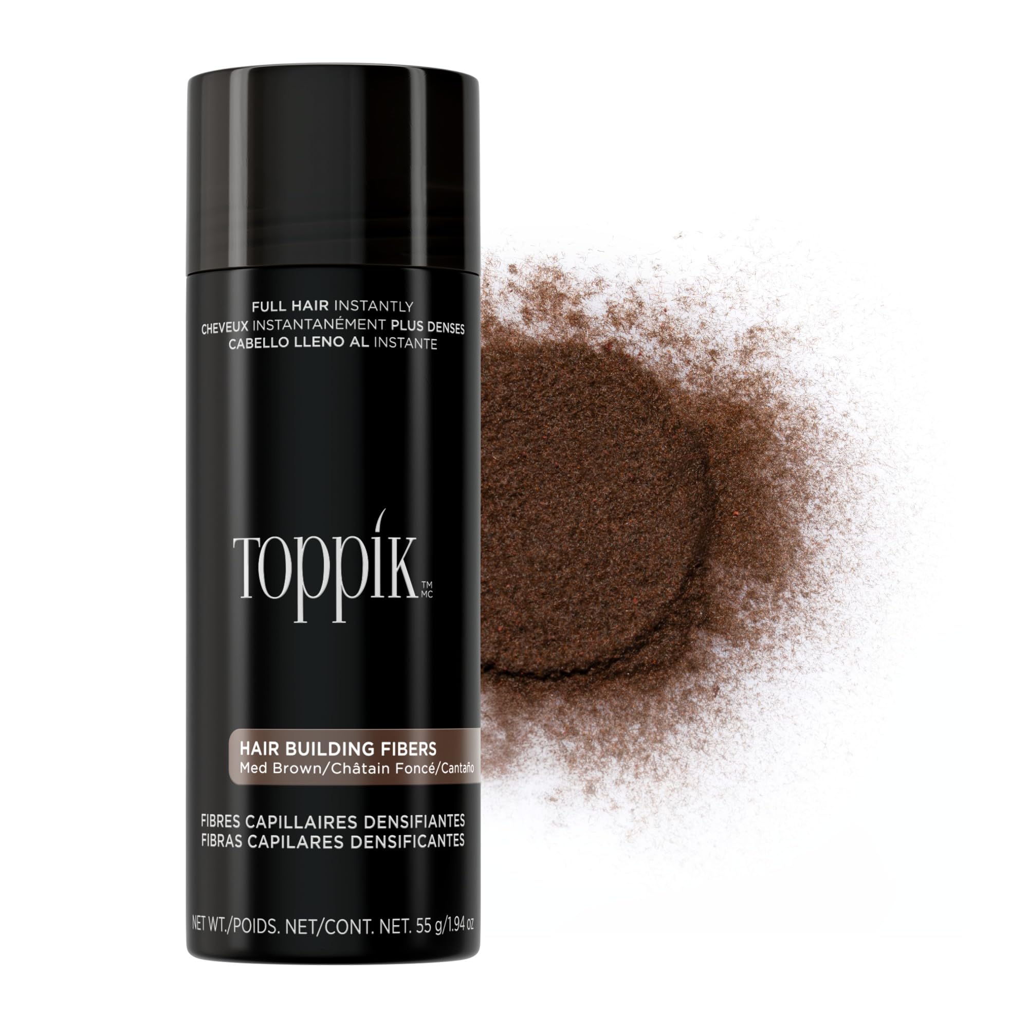 Toppik Hair Building Fibers, Medium Brown, 55g Fill In Fine or Thinning Hair, Instantly Thicker, Fuller Looking, 9 Shades for Men & Women, Keratin Protein Formula