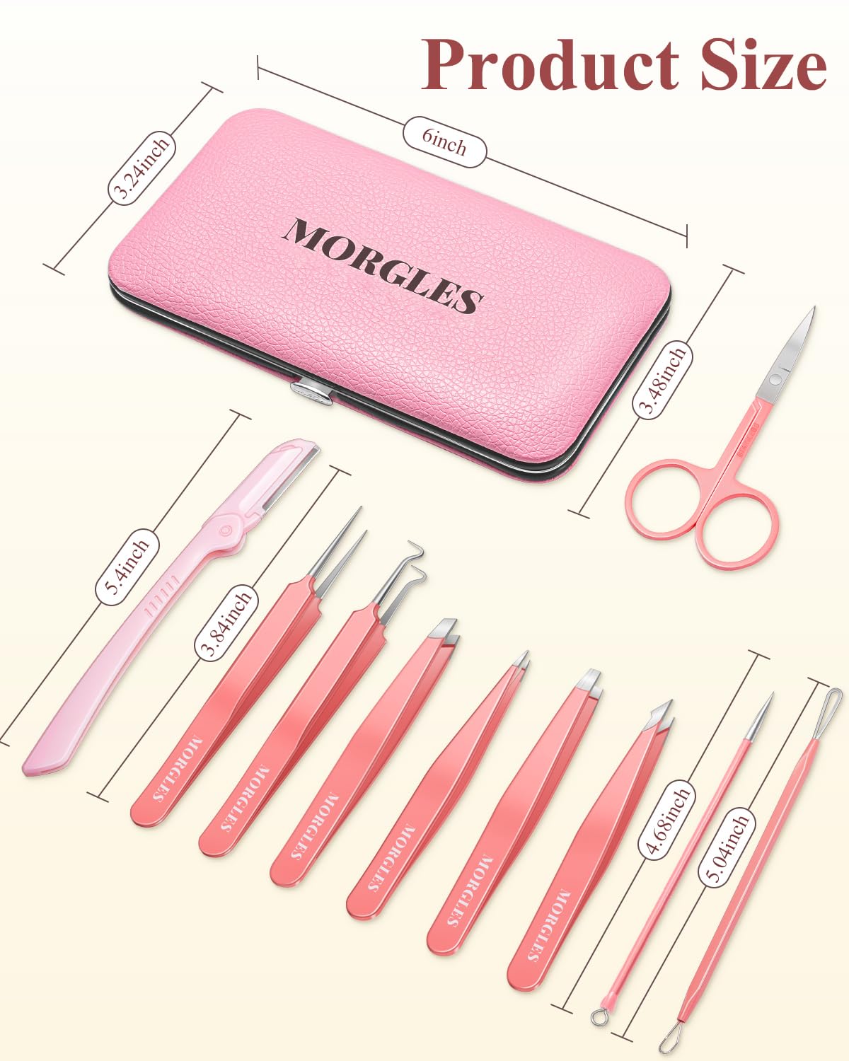 MORGLES Eyebrow Tweezers for Women Facial Hair, 10 in 1 Eyebrow Kit with Pimple Popper and Blackhead Remover Tools, Precision Ingrown Hair Tweezers Set with Travel Bag, Grooming Beauty Set