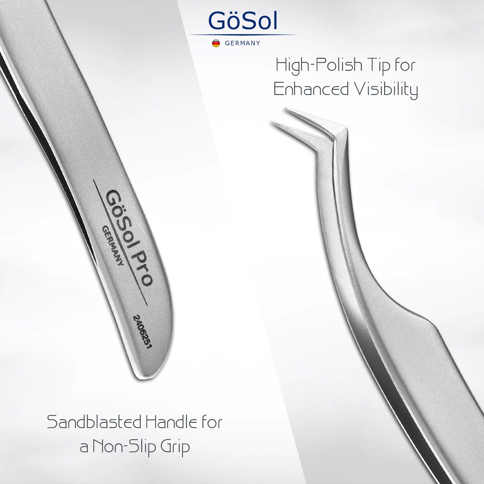 GöSol Pro Lash Tweezers for Eyelash Extensions, Professional Expert Eyelash L-shape Tweezers for High Precision Pick/Fan/Wiggle/Apply; 420 Stainless Steel Lash Tweezer for Volume & Classic Lashes