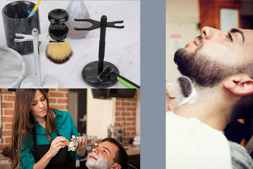 NUOYIA Razor and Brush Stand,Marble Base Razor Holder is More Stable,the Base Will Not Rust and the Fitted Protective Spacer Protects Your Countertop Better Decoration as a Gift(Black)