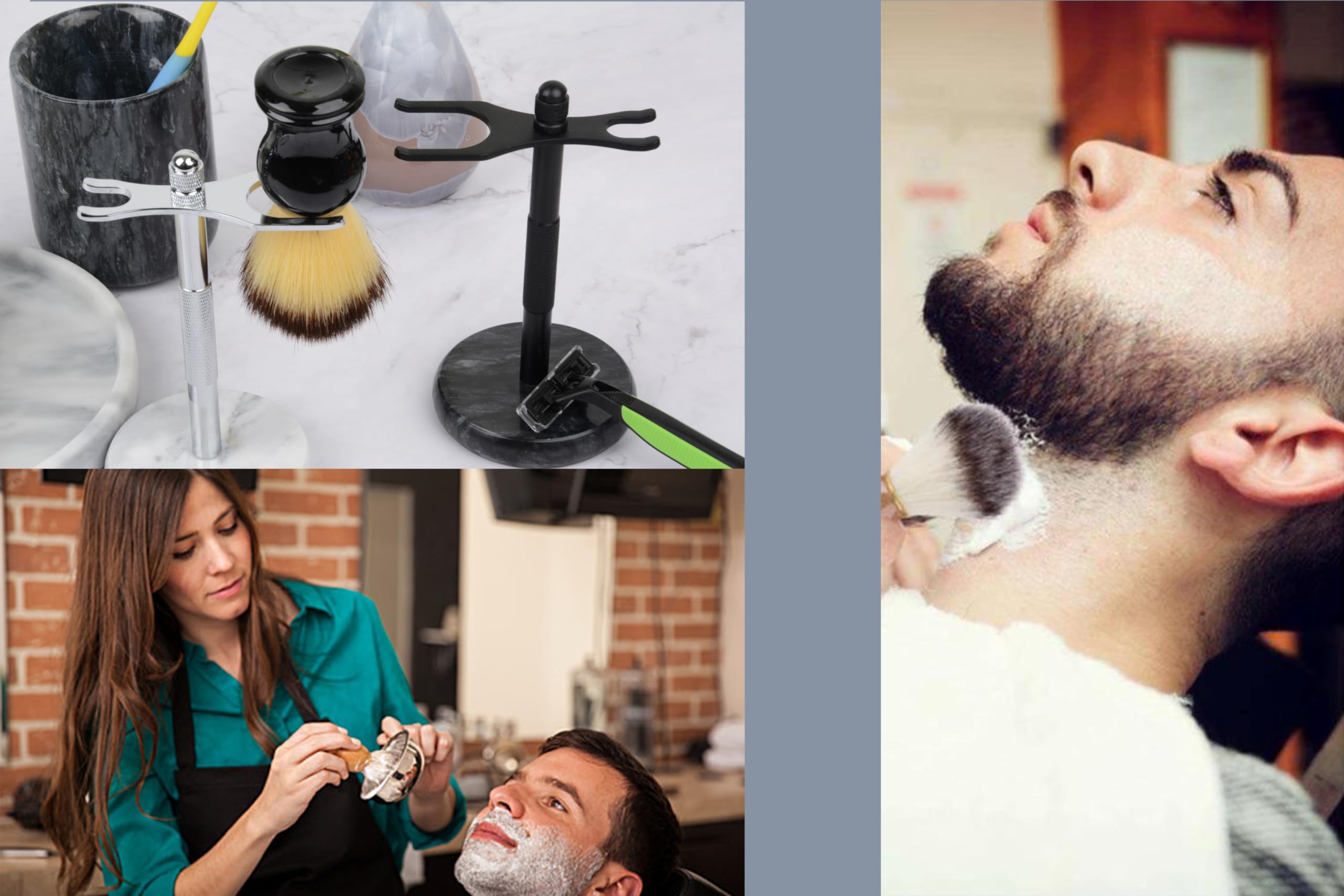 NUOYIA Razor and Brush Stand,Marble Base Razor Holder is More Stable,the Base Will Not Rust and the Fitted Protective Spacer Protects Your Countertop Better Decoration as a Gift(Black)