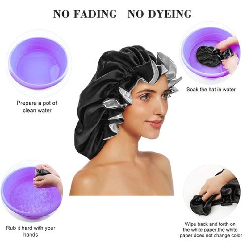 EXTRAPINS 2 PCS Double Layer Extra Large Satin Sleeping Cap,Silk Bonnets for Women,Satin Bonnet for Curly Hair with Elastic,for Women Girl(Black)