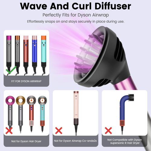 PUREGUST Wave Curl Diffuser Attachment for Dyson Airwrap HS01 HS05, for Air Wrap Id HS08, Two Airflow Dome Diffuse Modes, Hair Diffuser to Dry Hair Quickly and Enhance Curl