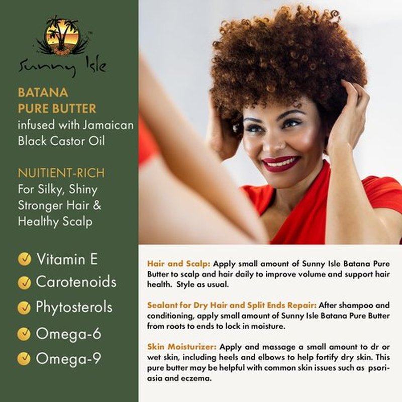 Sunny Isle Batana Pure Butter Infused with Jamaican Black Castor Oil 4 oz, Double Growth Formula