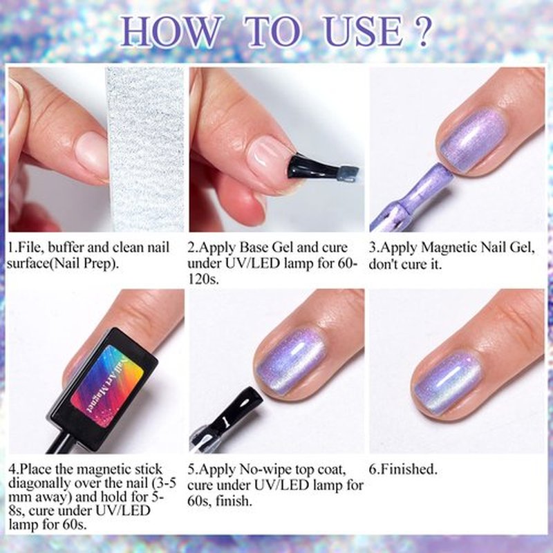 MEET ACROSS Cat Eye Gel Polish Mermaid Glitter Nail Polish Set Soak Off UV LED Light Magic Gel Nail Polish Kit Manicure Nail Art Gift Kit 6 Colors Free Magnet Stick (Mermaid Glitter)