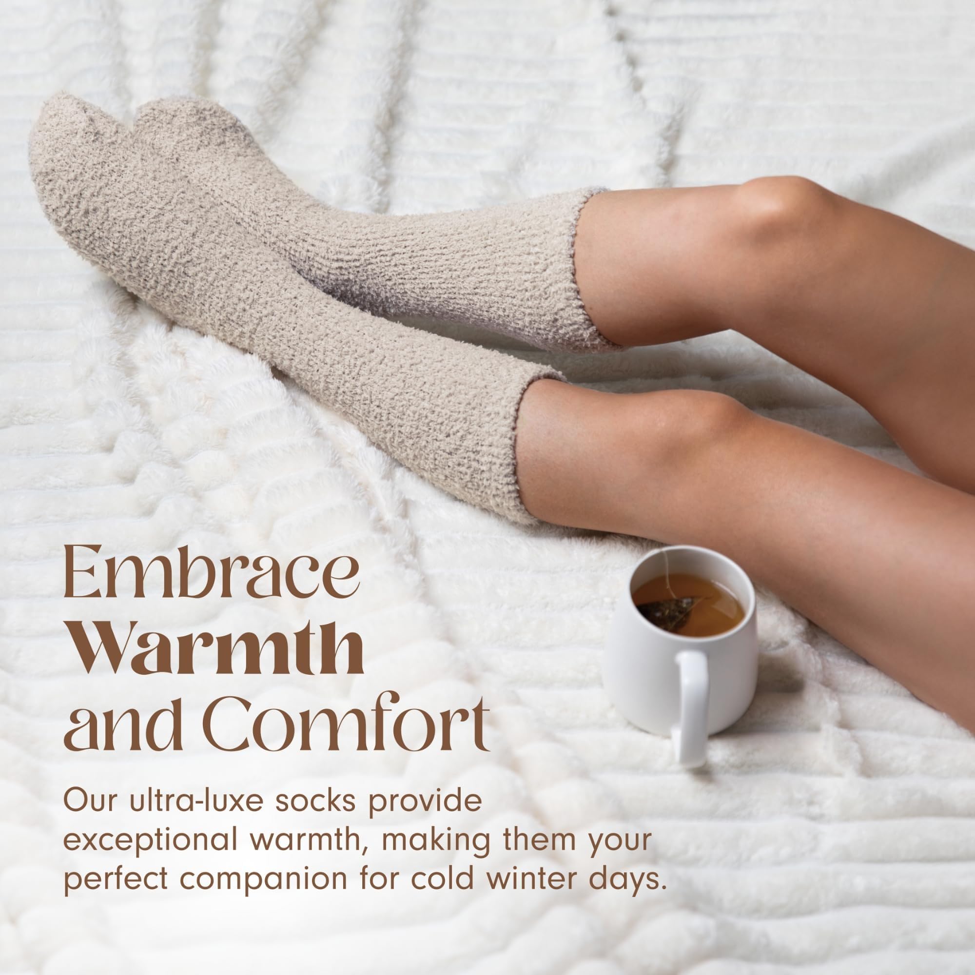 Unboxme Fuzzy Socks for Women - Cozy Cloud Socks, Ultra Soft Plush Sleep Socks for Women & Men, Birthday Gift with Travel Tote, Stone, 1 Pair