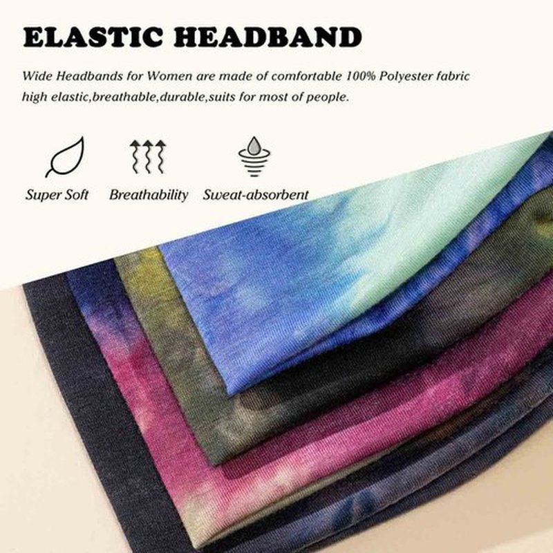 Olbye Wide Tie Dye Headband, Button Headbands for Mask, Non Slip Hairbands for Women, 4Pcs