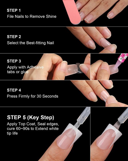 OIFEN 16 Sizes Short Duck Nails Press on, 32pcs Deep White French Tip Gel Nails for Women Manicure with Glue & Stick, Nude French