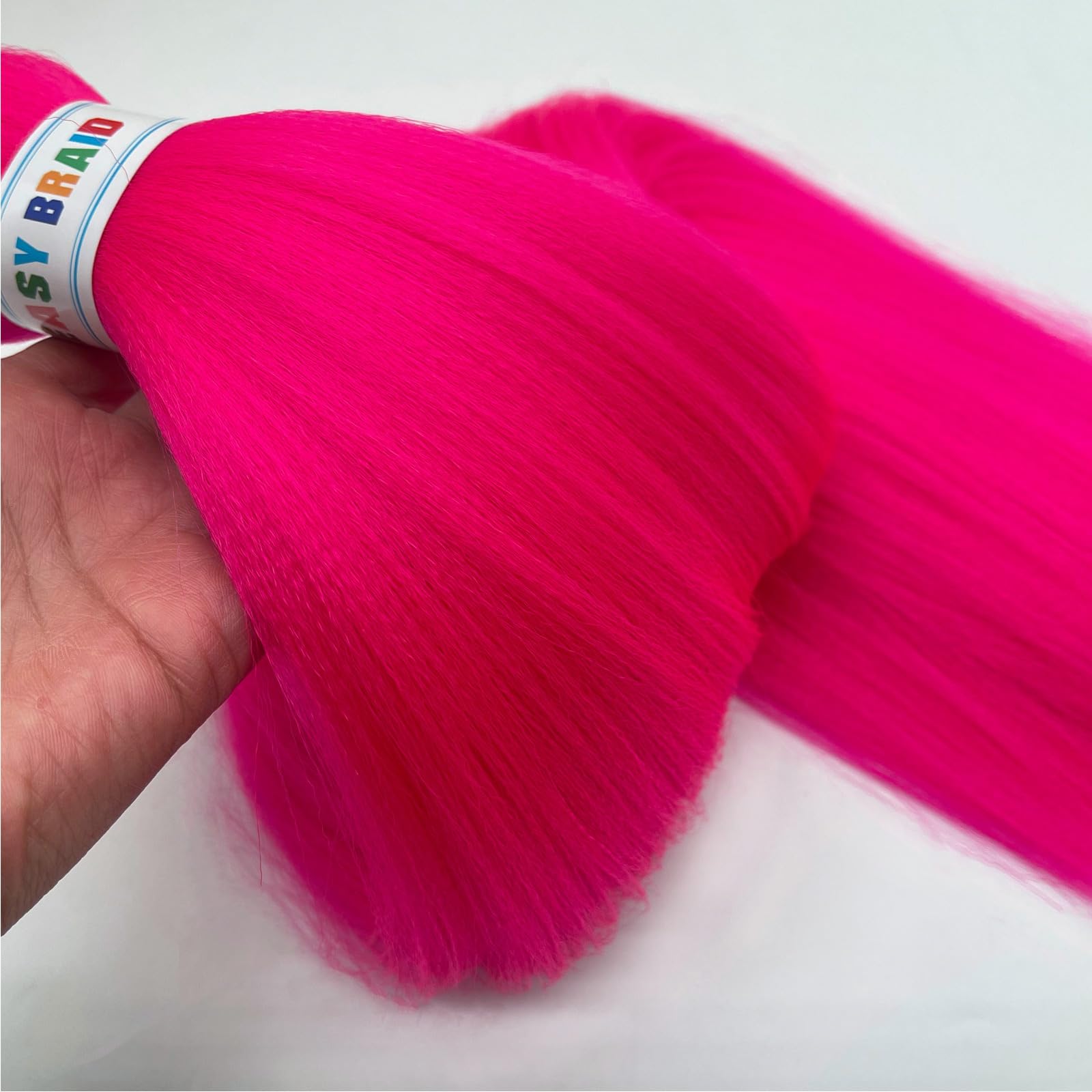 UPruyo Hot Pink Braiding Hair Pre Stretched Colored Hair Extensions Prestretched Braiding Hair Neon Pink Knotless Yaki Texture Synthetic Hair for Micro Box Braids (26 Inch Folded 3 Packs)