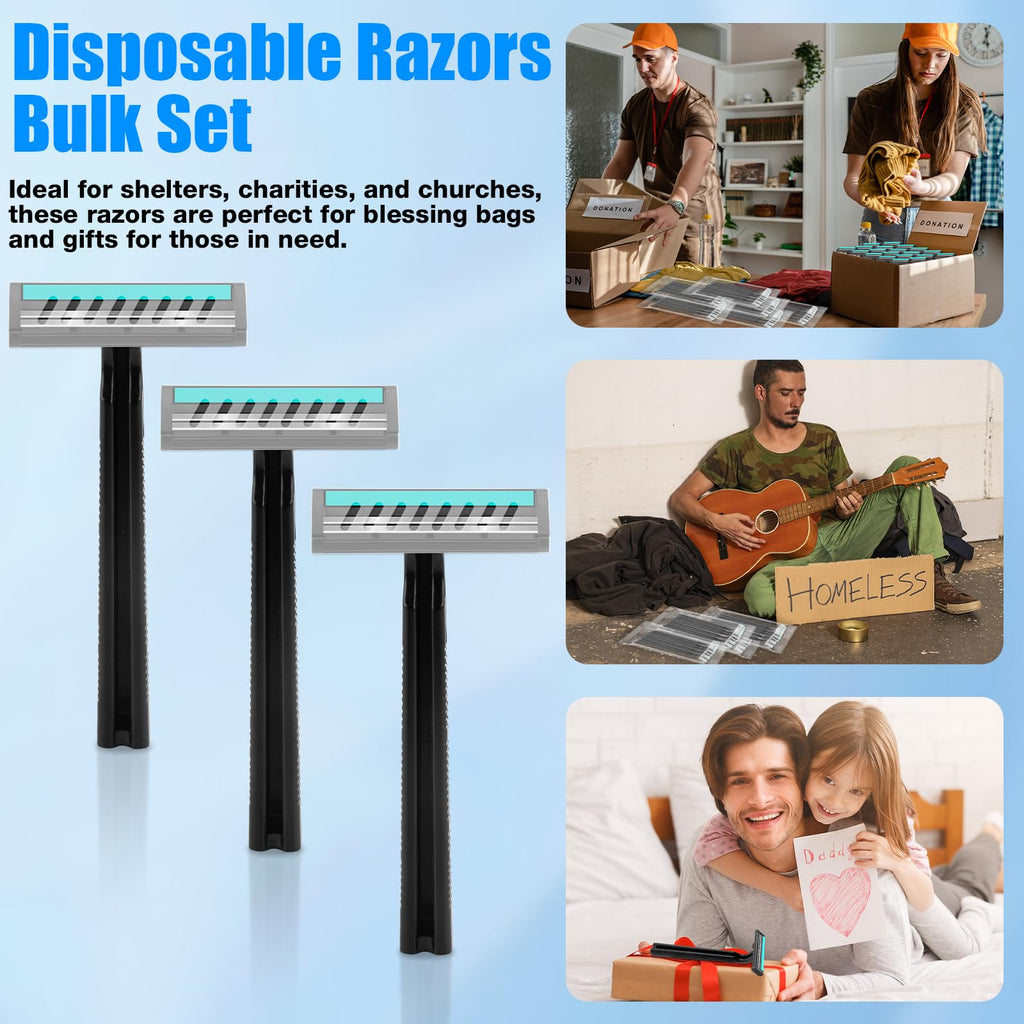 MAGDIY Disposable Razors Bulk for Men 100 Pack, Homeless Supplies Bulk, Twin Blade Mens Safety Travel Supply Shaving Razor, Face Beard Body Shavers for Hotel Camping Bathing (Black)