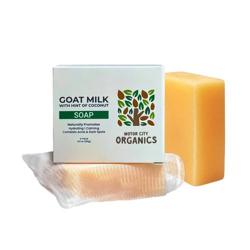 Motor City Organics Goat Milk Soap Bar - 2 Pack | Infused with Tropical Coconut | 8 Natural Ingredients | 4.95 Oz Bars + Free Soap Sleeve | All Skin Types