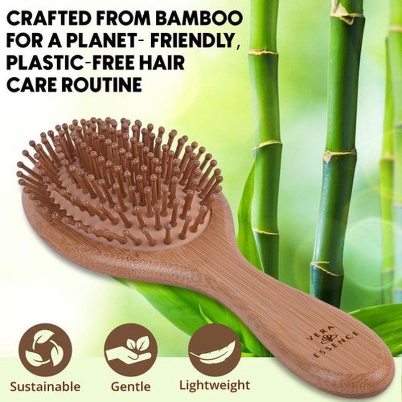 Bamboo Brush for Hair Growth - Natural Bristle Detangling Brush with Wooden Paddle | Reduces Breakage & Massages Scalp - Ideal for All Hair Types