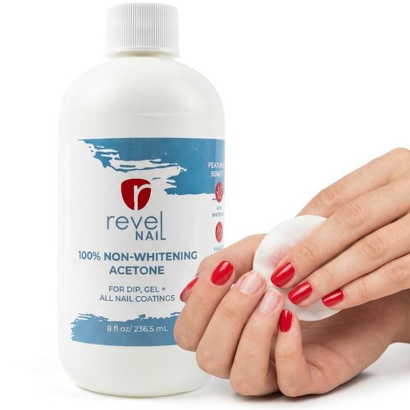 Revel Nail Pure 100% Acetone Remover, Non-Whitening Formula for Nail Polish, Gel Polish, Dip Powder and Acrylic Soak Off, Made in USA