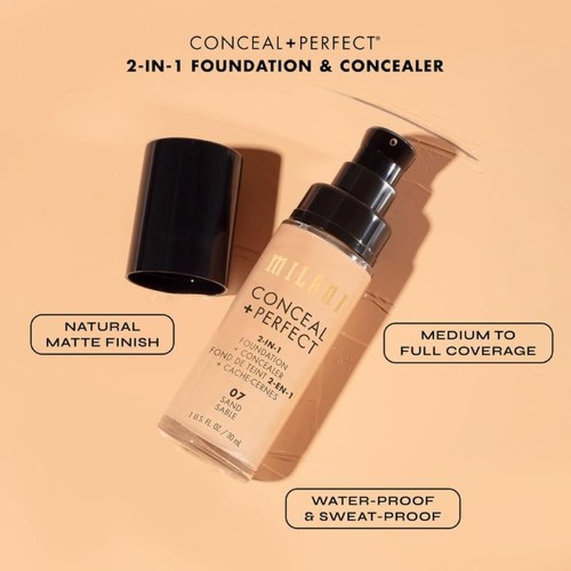 Milani Conceal + Perfect Liquid Foundation - Lightweight Coverage in Light Natural, 1 Fl. Oz.