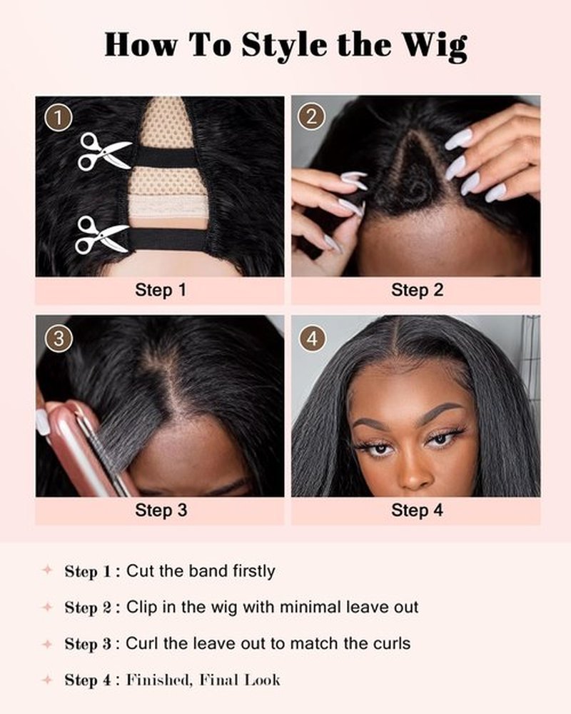 Cemuto Afro Curly Wig V Part Kinky Straight with Bouncy Curly Ends Fluffy Bouncy Hair Wigs Natural Black 24 Inch for Black Women