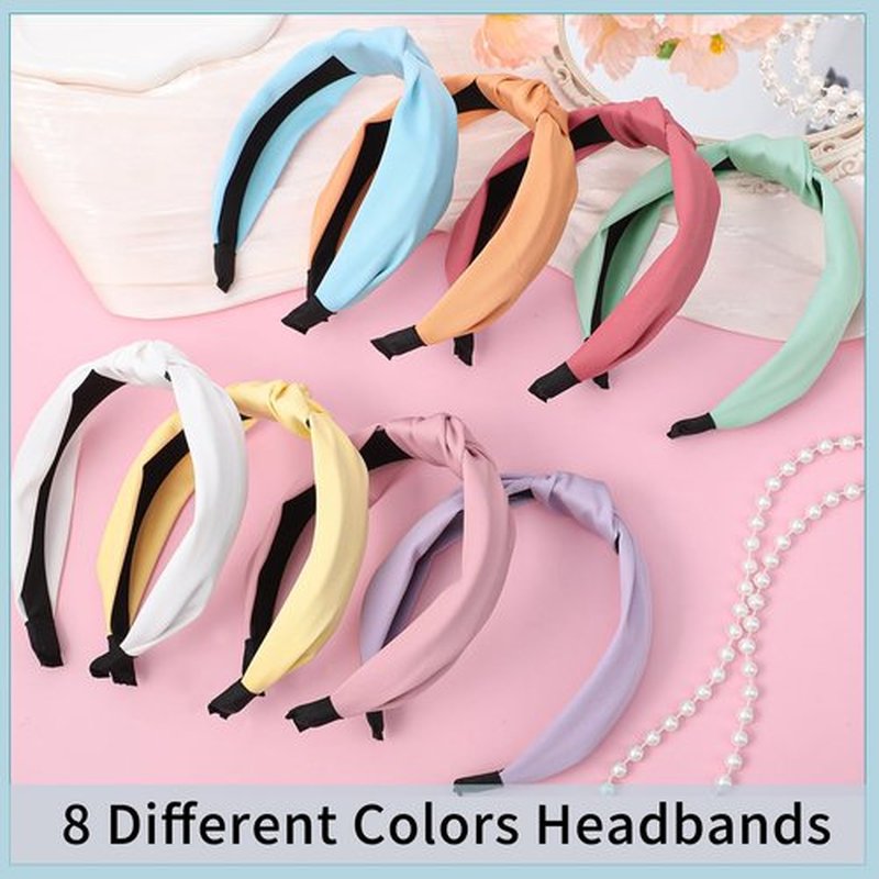 obeoby 8Pcs Girls Headbands, Knotted Headbands for Teen Girls Summer Outdoor Outfit Light Multicolor Series Easter Basket Stuffers Hair Accessories Trendy Stuff