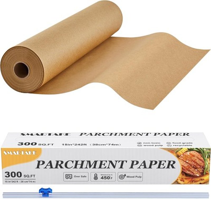 SMARTAKE Non-Stick Parchment Paper Roll - 15 in x 242 ft | Heavy Duty Baking Sheets with Slide Cutter