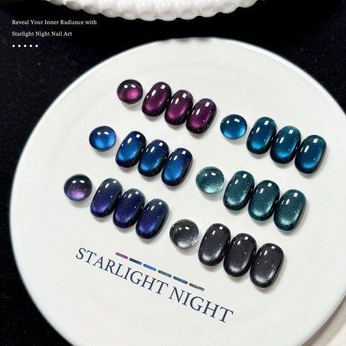 GAOY Glitter Cat Eye Gel Nail Polish Set with Magnet, 6 Colors Purple Blue Black Glitter Gel Holography, Long Lasting for Nail Art at Home & Salon Manicure