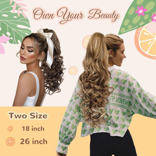 Ponytail Extension, 26 Inch Long Pony tails Hair Extensions for Women Wavy Curly Claw Clip Ponytail Fluffy Natural Fake Pony tail Hair Pieces for Women (Black, 26 Inch)