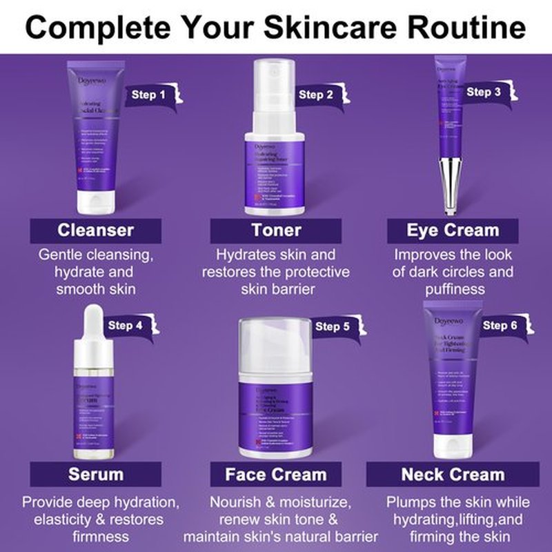 Skin Care Set,6Pcs Professional Womens Teens Tighten Lift Firm Skincare,Hydrate Anti-Aging Facial Routine Kit Travel Gift Set,Birthday Christmas Secret Santa Gifts for Women Teenage Girl Wife Mom