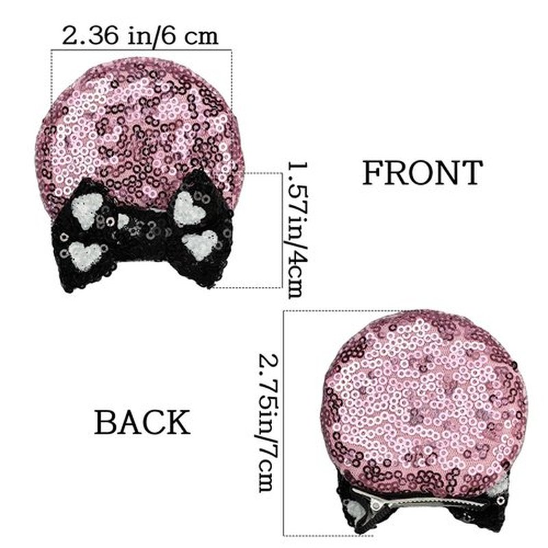 2 Pairs Sequin Mouse Ear Clips with Glittering Bow with Heart, Girls' Hair Barrettes Hair Accessories for Theme Birthday Party Festival Decoration (heart bow)
