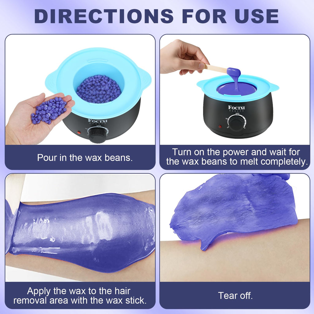 FOCTXI Waxing Kit for Women and Men, Wax Warmer Hair Removal for Sensitive Skin at Home with Beads & Silicone Pot, Hard Wax Warmer for Face, Body and Legs, Machine, 5 Pack Beads, Accessories