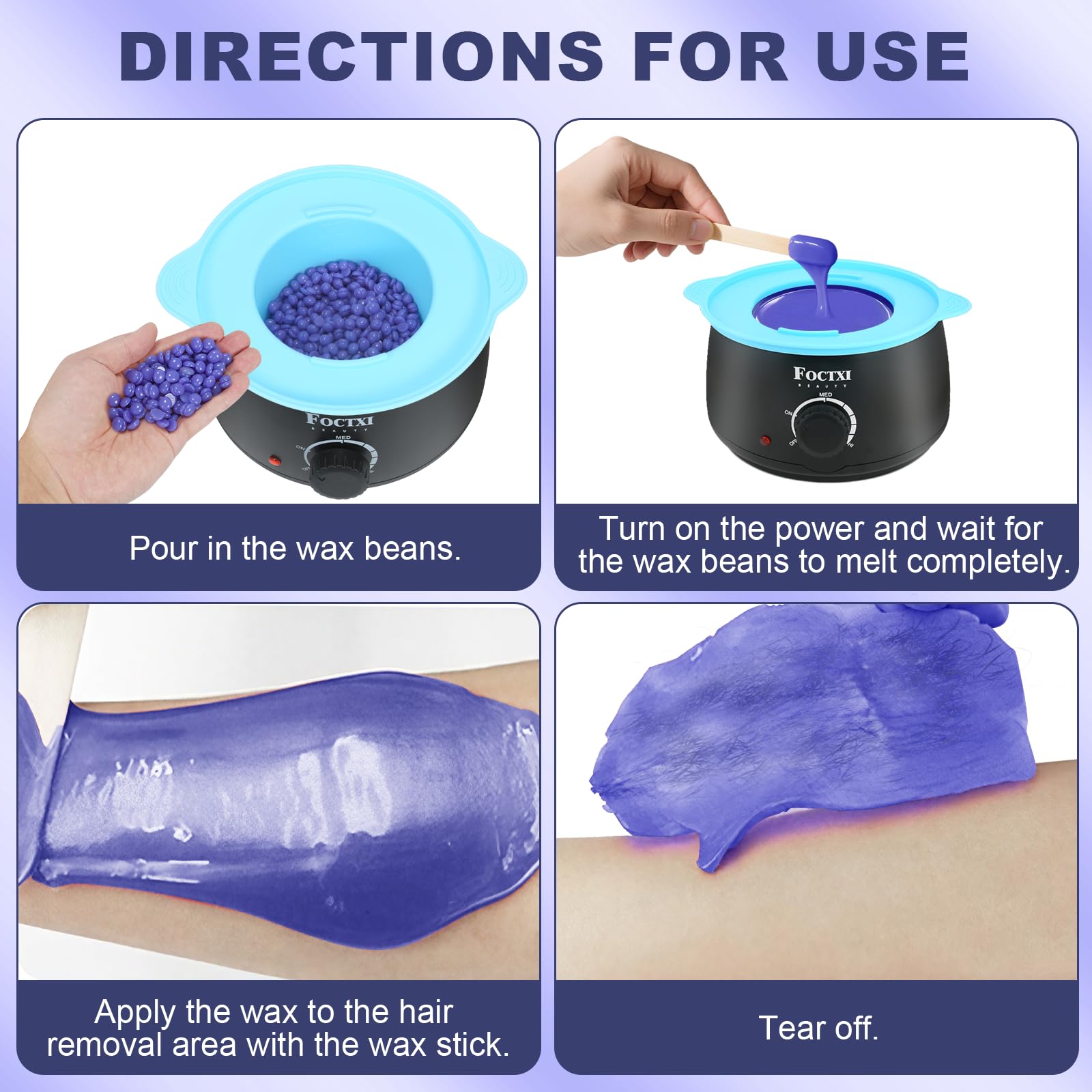 FOCTXI Waxing Kit for Women and Men, Wax Warmer Hair Removal for Sensitive Skin at Home with Beads & Silicone Pot, Hard Wax Warmer for Face, Body and Legs, Machine, 5 Pack Beads, Accessories