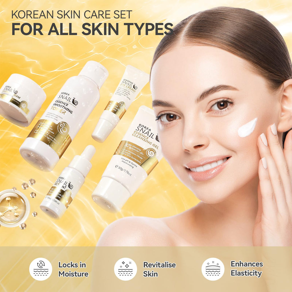 Skin Care Set, Face Snail Revitalizing Skin Care Sets & Kits, Facial Beauty Skincare Gifts for Teenage Girls with Cleanser,Toner,Serum,Eye Cream,Face Cream, Firming Hydrating Skin Care Christmas Gifts