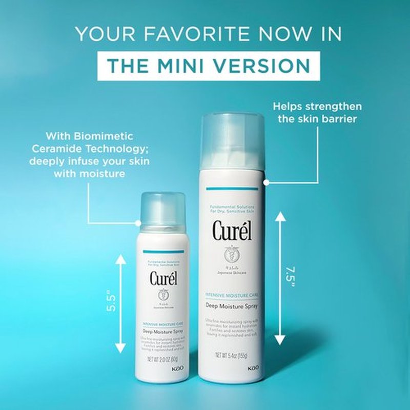 Curel Japanese Skin Care Deep Moisture Travel Size Spray, Moisturizer for Dry Skin, Face Hydrating Spray with Ceramides, 2 Oz
