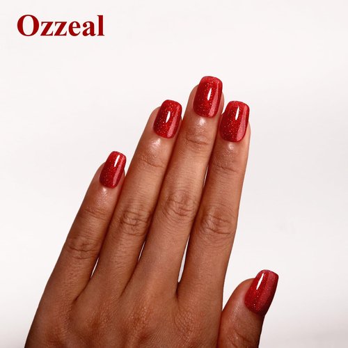 Ozzeal 2 Pcs Christmas Red & Green Glitter Gel Nail Polish Set, Long Lasting Glitter Gel Polish, Non-Toxic, Salon Quality, LED/UV Cured, 0.5 Fl Oz Each