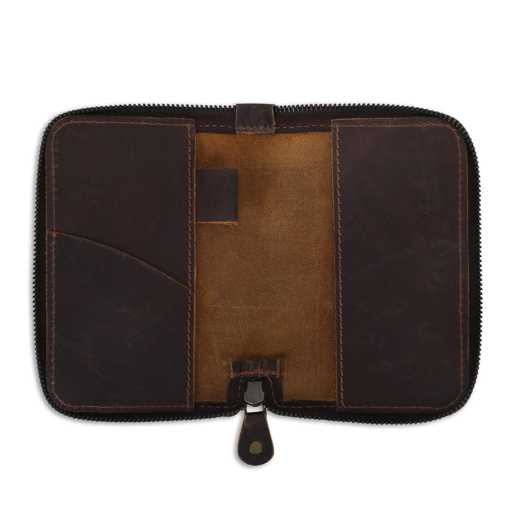 CestAntiQ Zippered Leather Pocket Notebook Cover 3.5x5.5 in., Brown