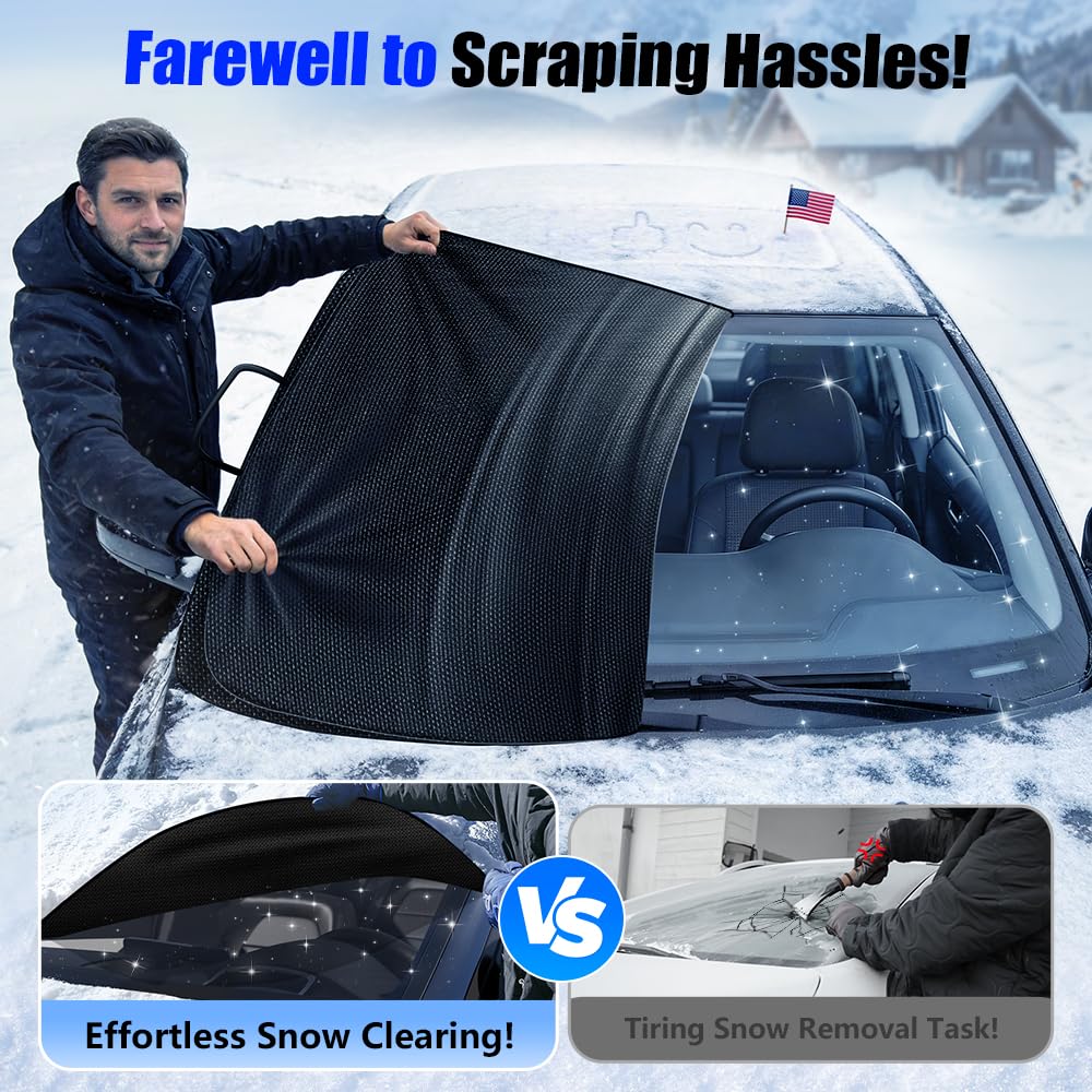 Sompaty Car Windshield Cover for Ice and Snow, Windshield Snow Cover, Performance Brake Kits with Side Mirrors Cover for Snow, Ice, UV Fits Most Cars, Trucks, Vans, SUVs, Black