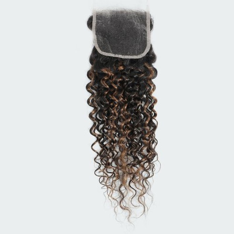 Anmetan Water Wave Ombre Human Hair 4x4 Closure 18 In, 12A F1B30 Black and Brown Honey Blonde Highlight Color Wet and Wavy Free Part Hairline 4x4 Lace Closure 100% Remy Pre Plucked with Baby Hair
