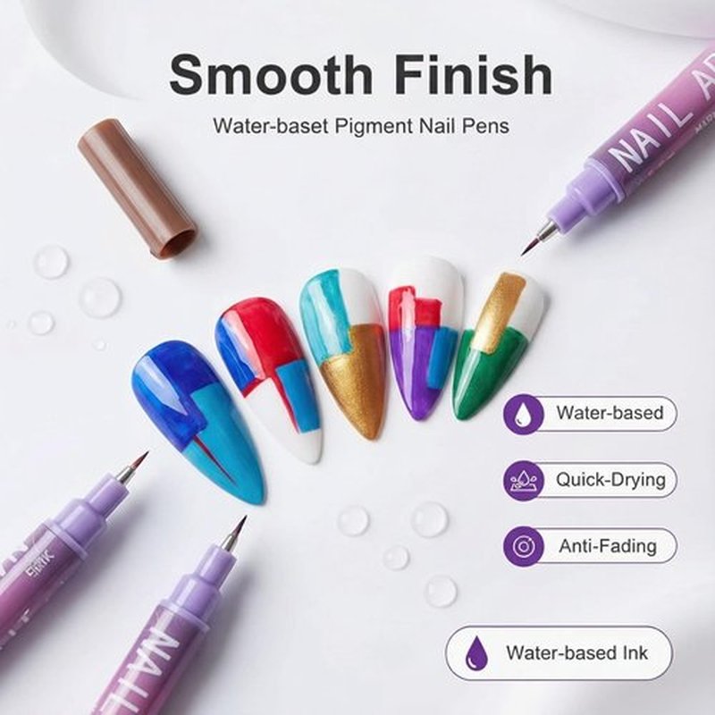 12 Colors Nail Art Pens Set, Nail Art Markers Nail Polish Pens for 3D Drawing Painting Liner Brush for DIY Nail Art Beauty Adorn Manicure Tools (Purple)