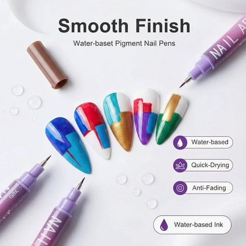 12 Colors Nail Art Pens Set, Nail Art Markers Nail Polish Pens for 3D Drawing Painting Liner Brush for DIY Nail Art Beauty Adorn Manicure Tools (Purple)