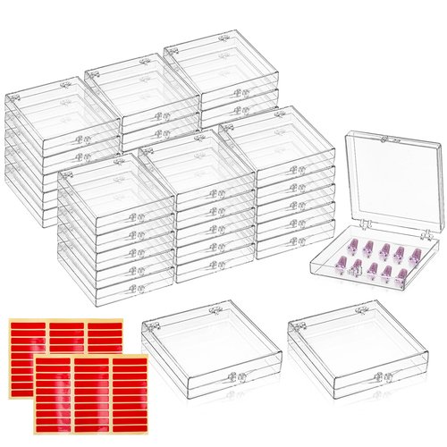 Jucoan 30 Pack Press on Nails Box, Clear Acrylic Press on Nail Storage Packaging Boxes Case, Empty Nail Containers with with Adhesive Tapes for Press ons Nail Art Salon Business Supplies
