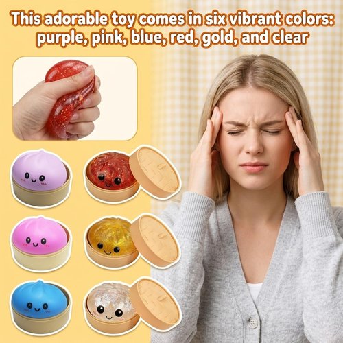 Dumpling Squishy | Colorful Glitter Stress Balls - Fun Fidget Sensory Toy for Easter Basket (Pink)