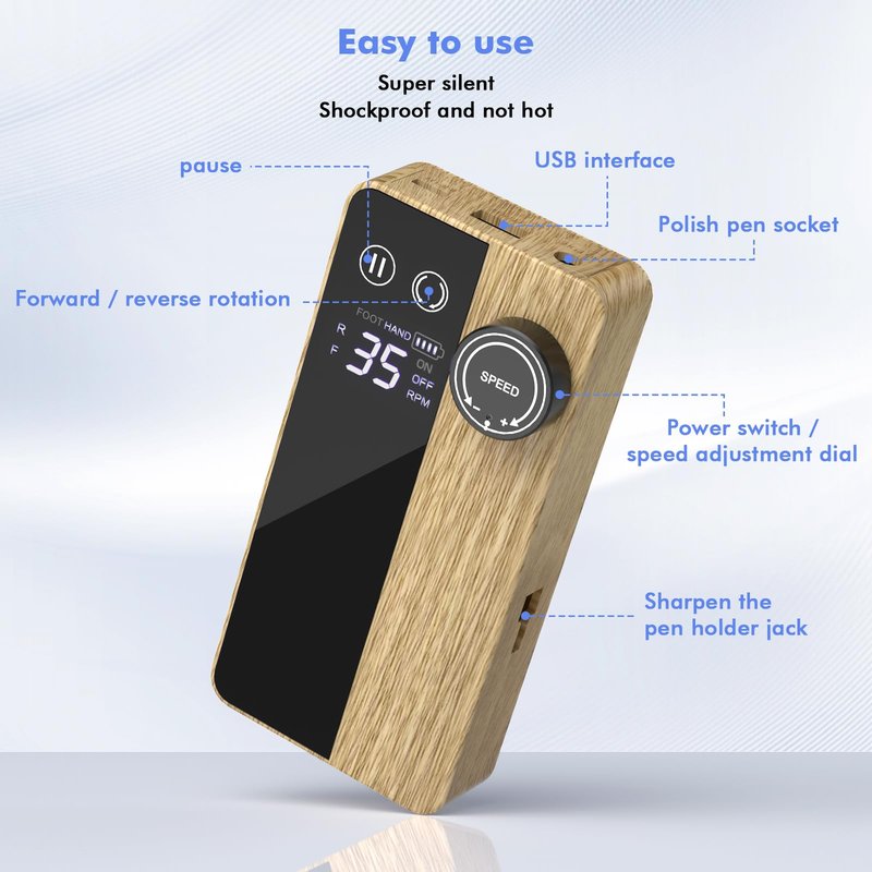YEOTSMUT Wood Grain 35000RPM Nail Drill Professional, Super Silent Shockproof and not hot，Rechargeable Electric Nail File，Cordless Nail File Portable Efile for Acrylic Gel Nails Remove, 12Pcs Bits