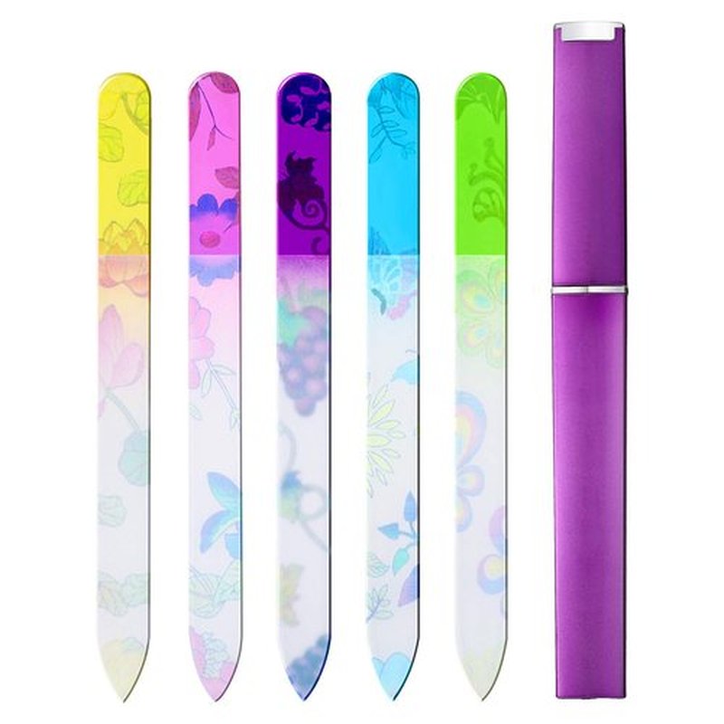 Mudder 5 Pack Glass Nail File with Case for Women Double Sided Crystal Fingernail File for Natural Nails Manicure Care Valentines Galentines Gift(Classic Pattern)