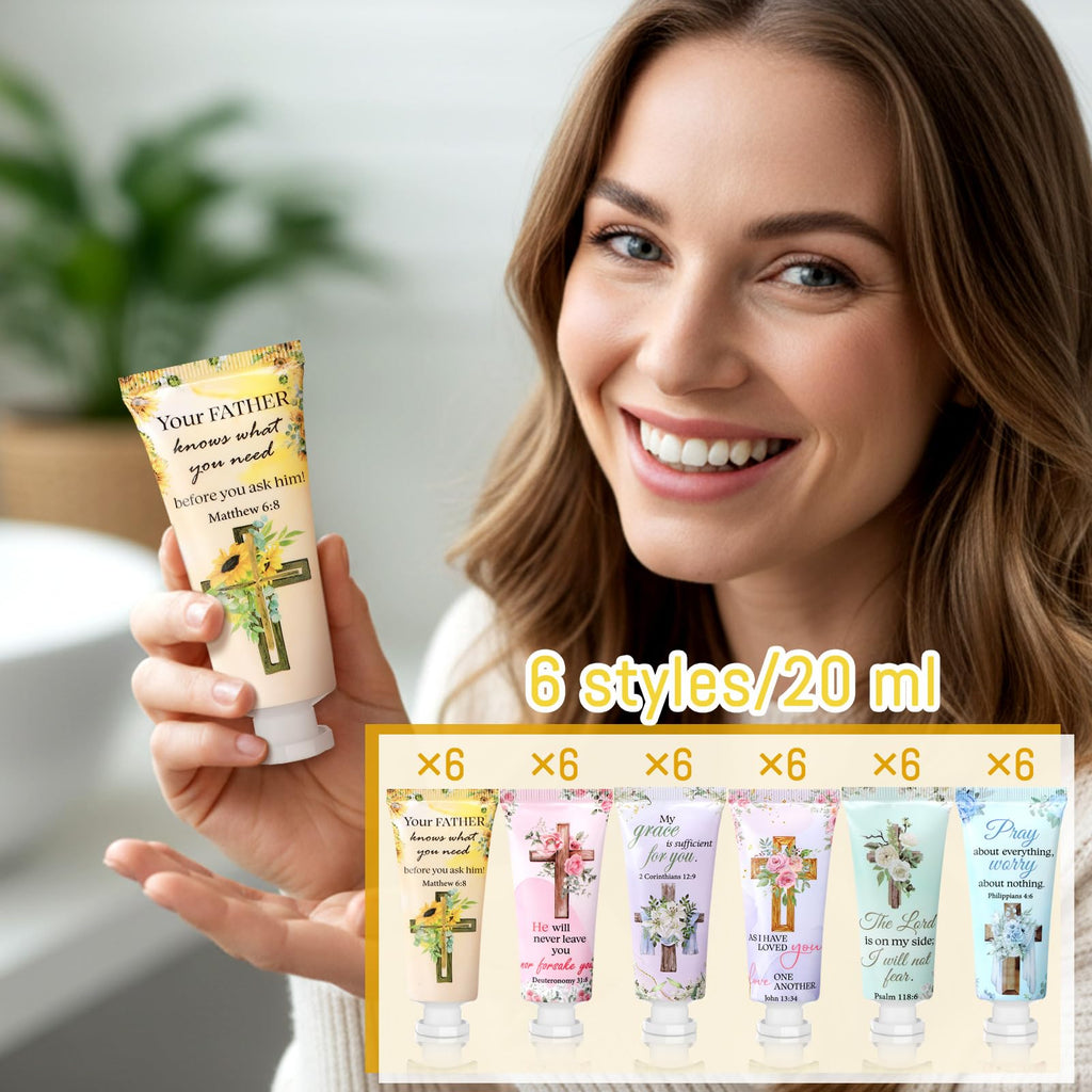 Heigble 36 Pcs Christian Hand Cream Mothers Church Gifts Bulk for Women Travel Size Teacher Bible Verse Cross Faith Party Favors Religious Scripture Hand Lotion for Sunday Prayer Church Mom Teacher