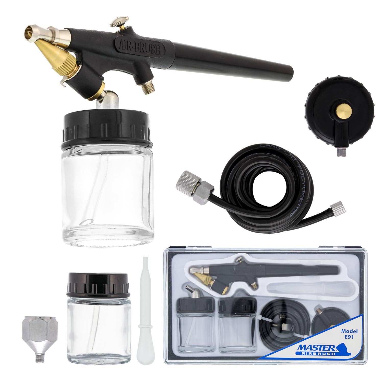 Master Airbrush Model E91 Airbrush Set Master Single-Action External Mix Siphon Feed Airbrush Set with 0.8mm Tip and 1/8" air Inlet