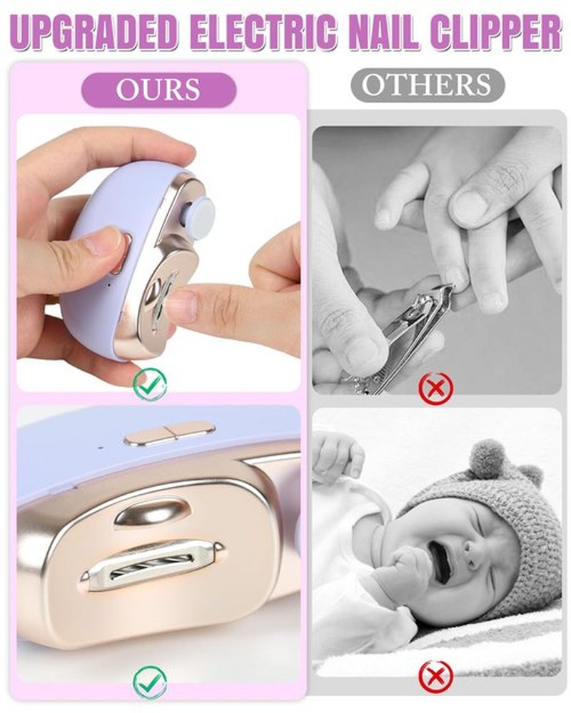 Electric Nail Clipper - 3-in-1 Trim/File/Polish with Nail Debris Catcher, 2 Speed Modes, LED Light, Type-C Rechargeable (for Fingernails),Purple