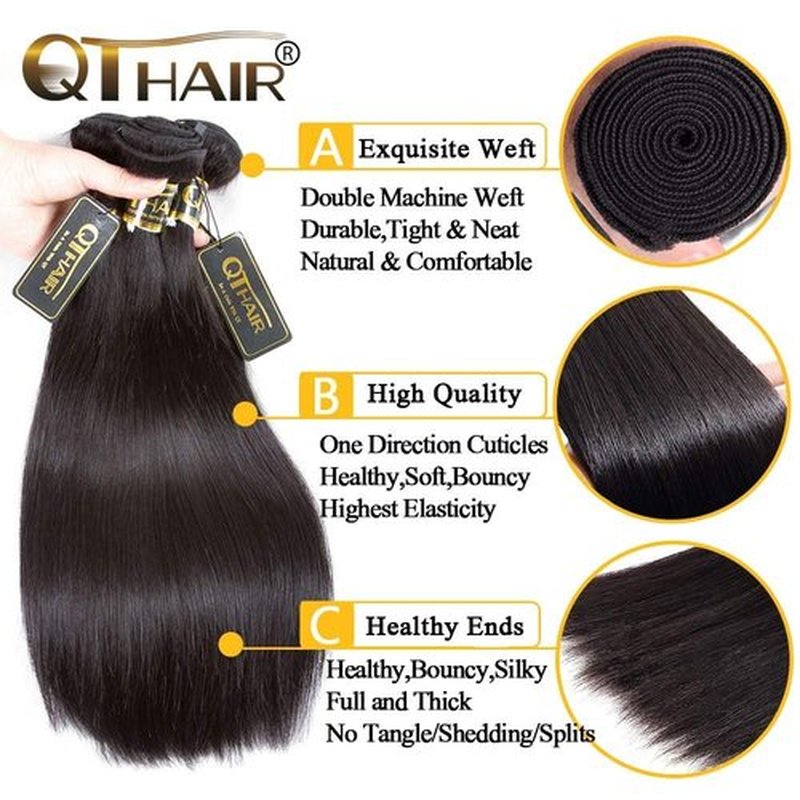 QTHAIR 18A Straight Human Hair 24Inch 100g 100% Unprocessed Straight Brazilian Virgin Hair Weave Natural Color Brazilian Straight Hair Bundles